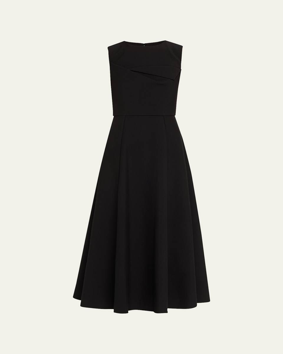 Sleeveless Origami Draped Crepe Midi Dress